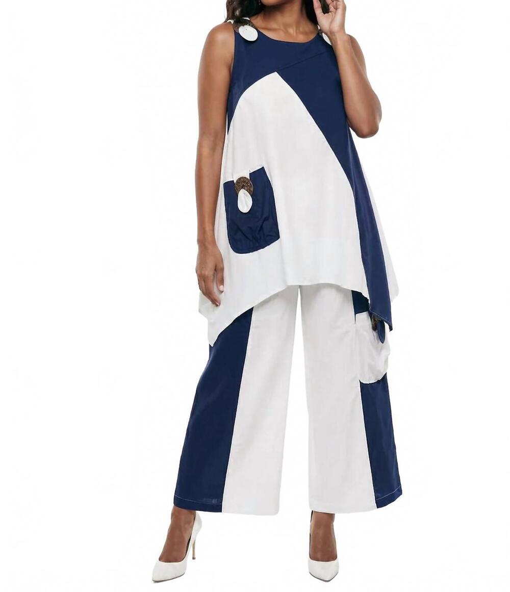 NEW LISA RENE 2pc. tunic & pant set in white/navy